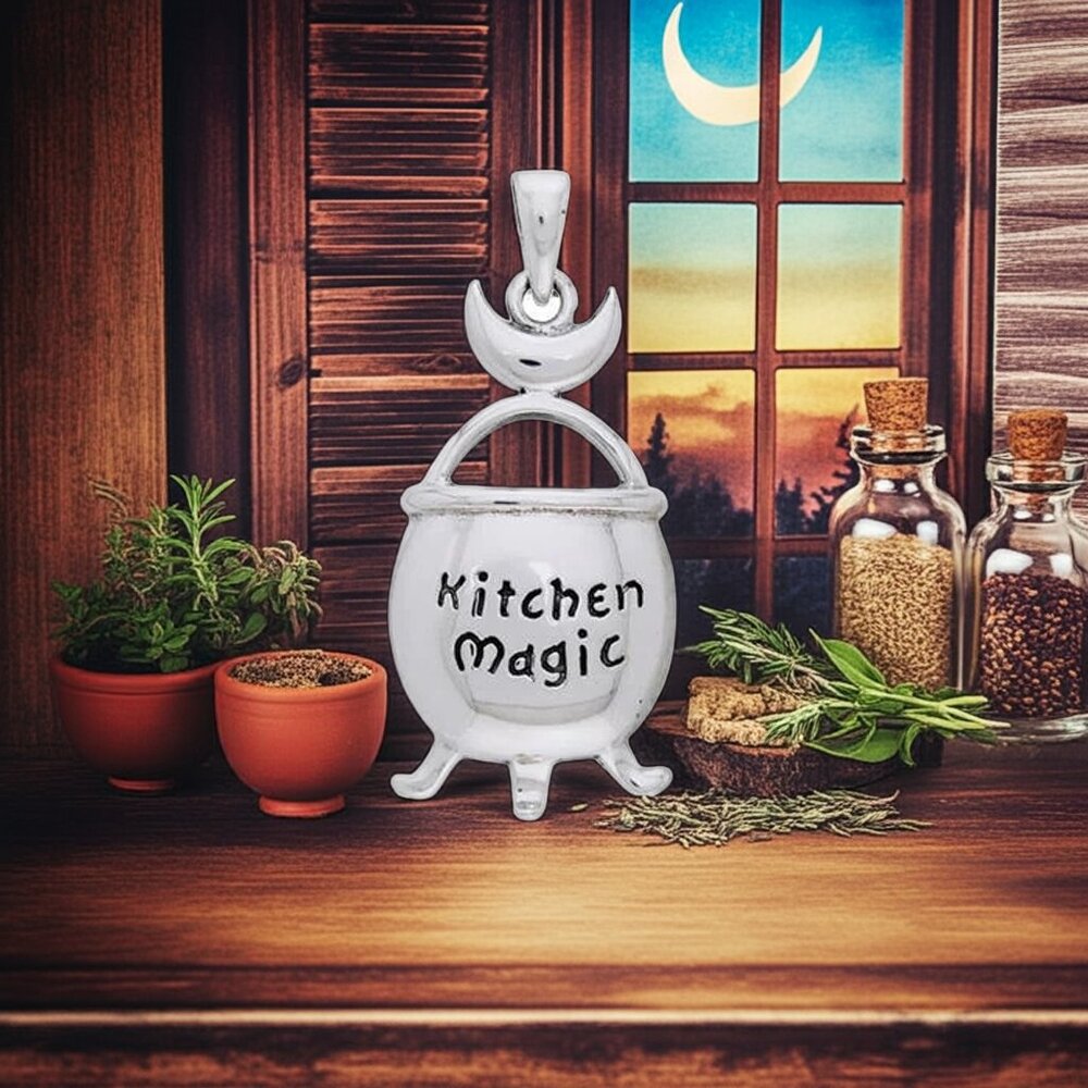 Magic Cauldron Crescent Moon Sterling Silver Pendant